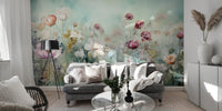Add a touch of brightness with colorful pastel flower mural wallpaper.