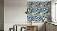 Pastel Blue Jewel Wall Mural – Modern design with abstract gemstone shapes in soft blue tones.