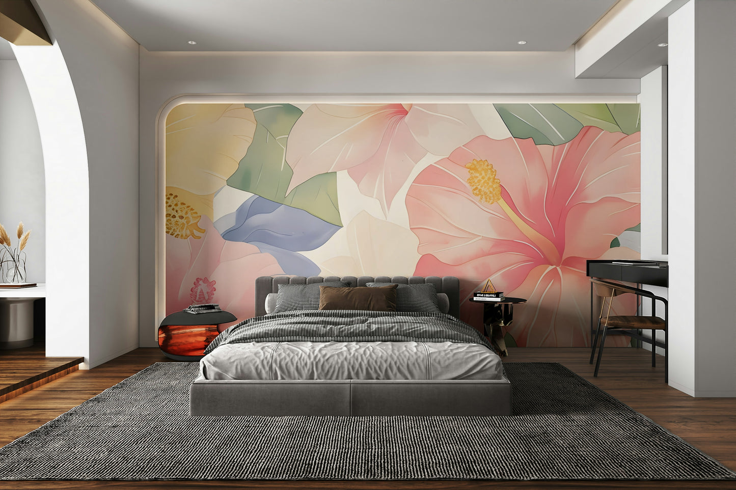 Pastel Hibiscus Watercolor Wallpaper