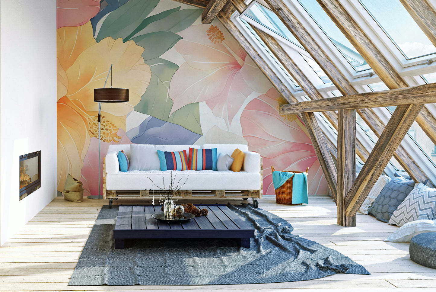 Pastel Hibiscus Watercolor Wallpaper