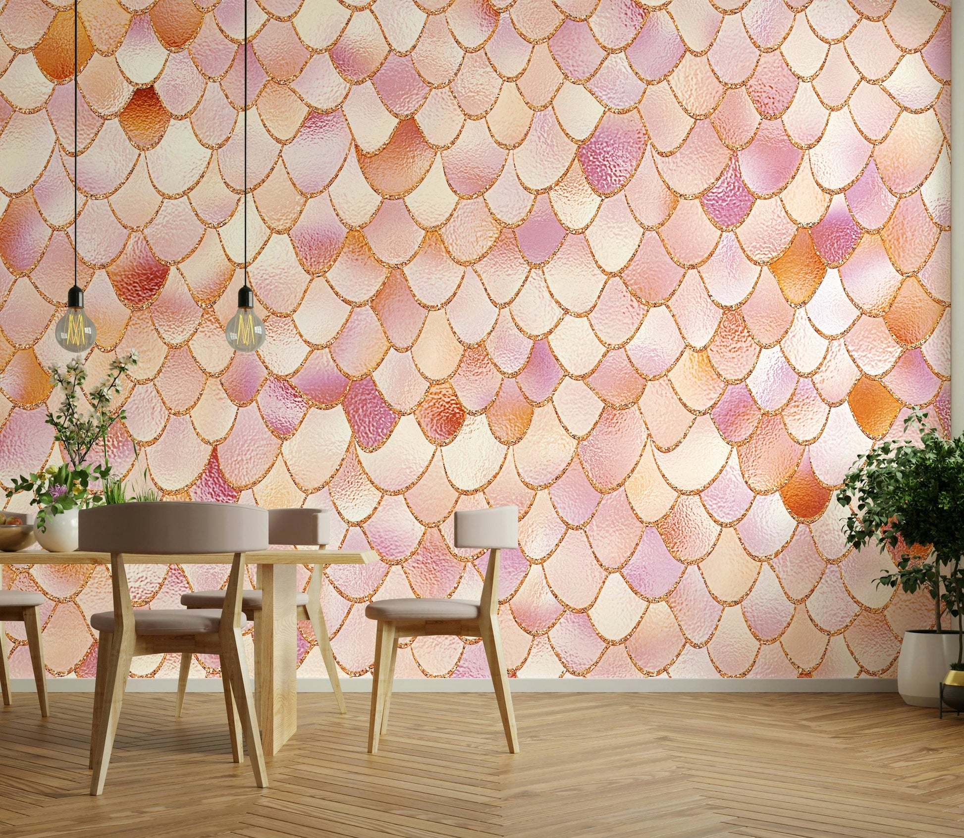 The mural has a soft, dreamy feel.

