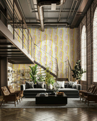 Pastel paisley wallpaper in soft hues

