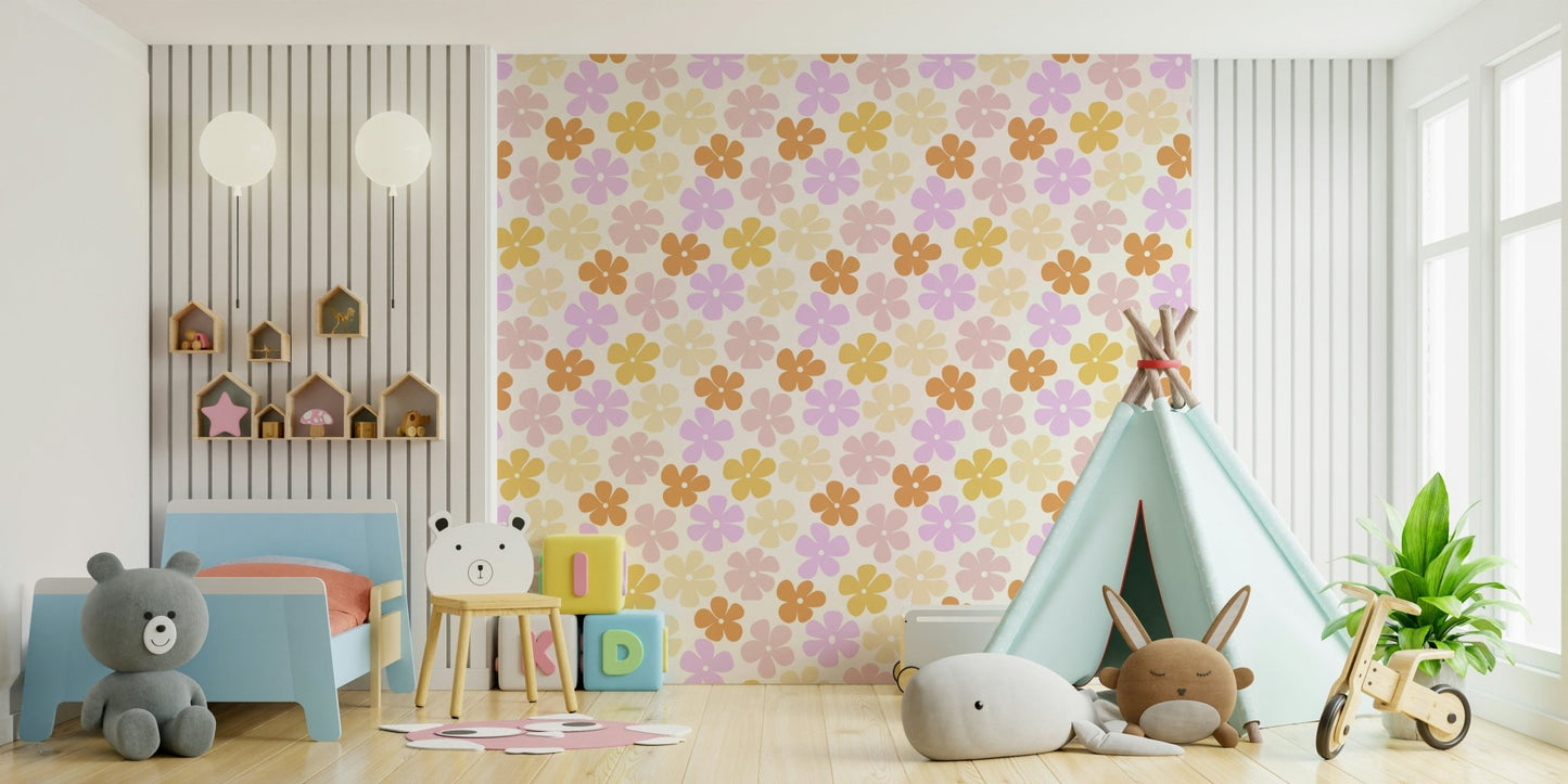 Pastel flower wallpaper ideal for nurseries and living rooms

