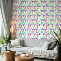 A peaceful abstract pixel mural on decorative wallpaper.

