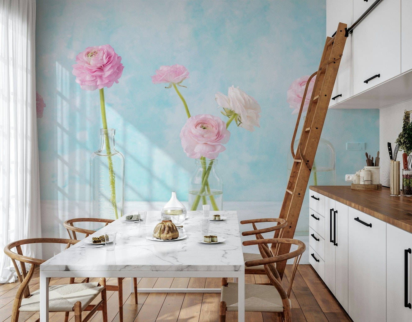 Pastel Ranunculus Glass Decor Wall Mural