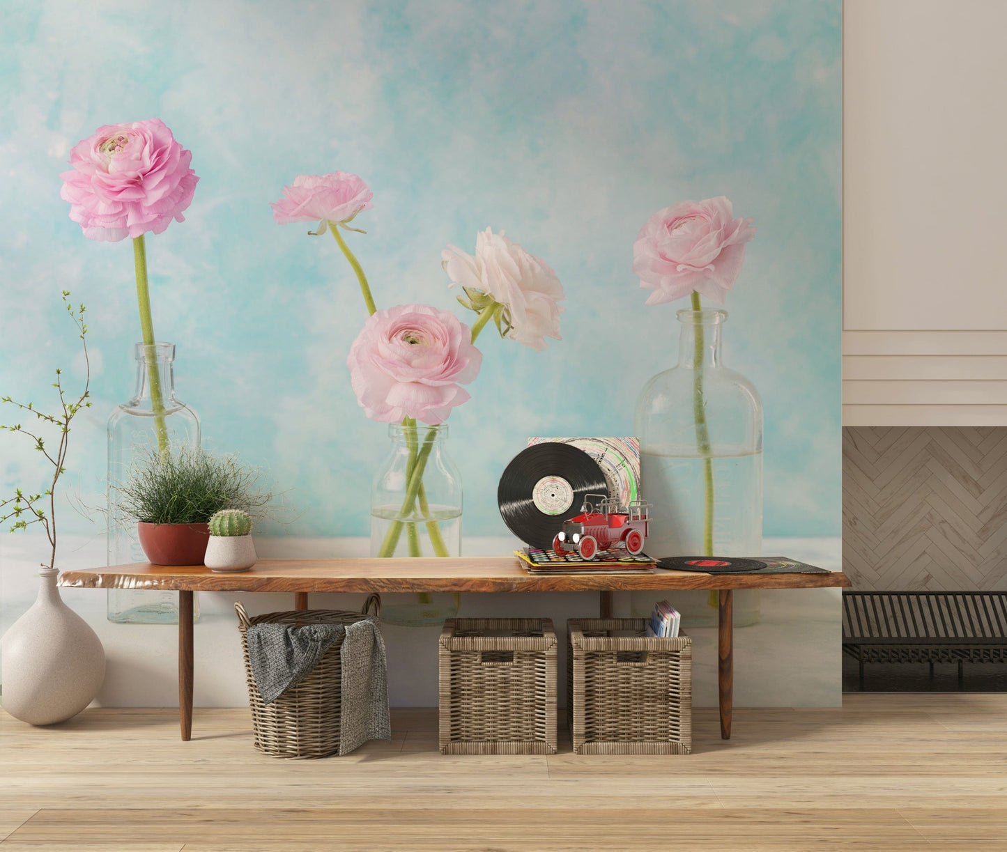 Pastel Ranunculus Glass Decor Wall Mural