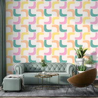 Playful boomerang design in soft pastel colors for vintage-inspired spaces.


