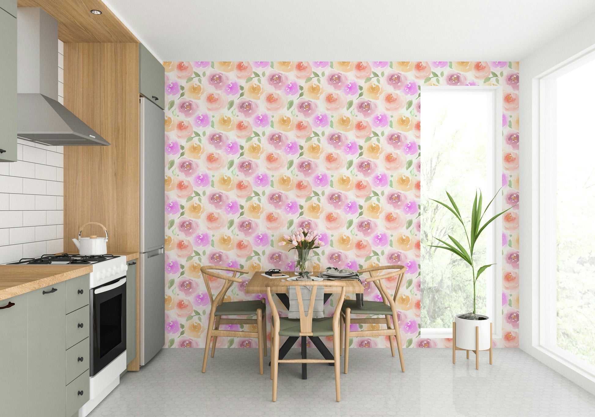 An artistic nature escape mural for home decor.

