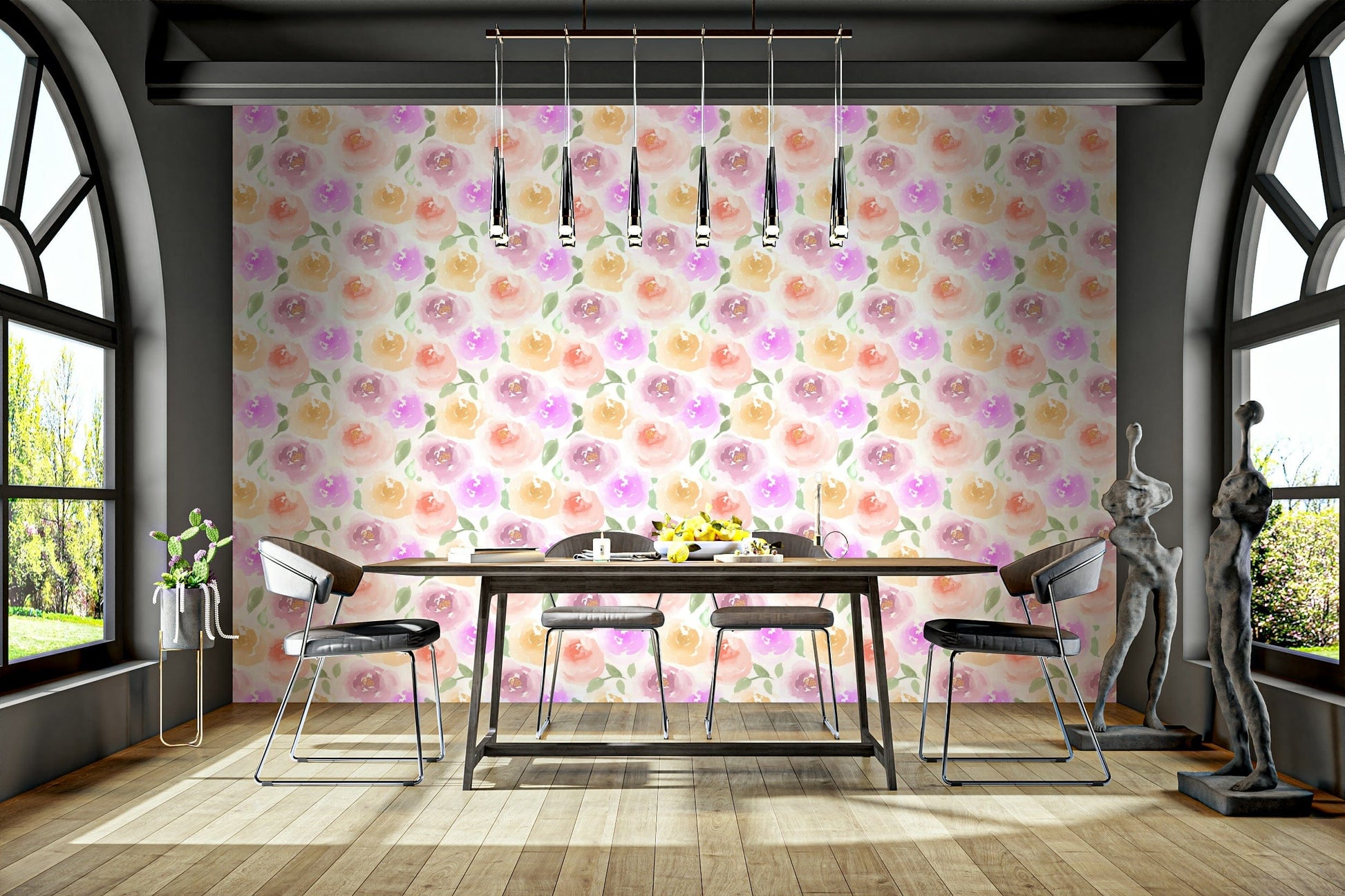 A graceful subtle bloom wall mural in gentle, soft tones.

