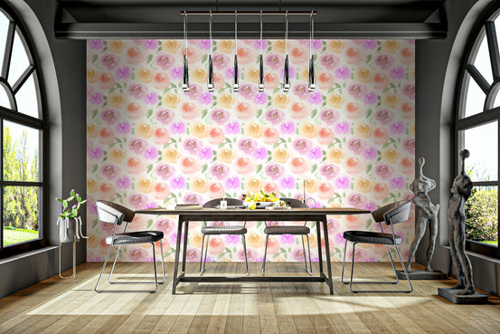 A graceful subtle bloom wall mural in gentle, soft tones.

