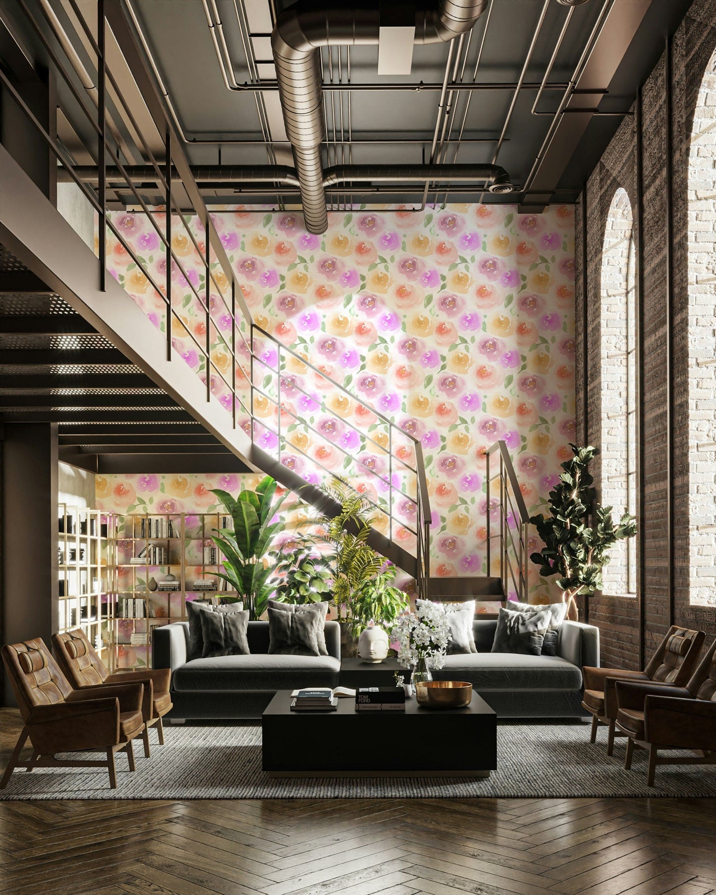 A serene floral garden wall mural for your decor.


