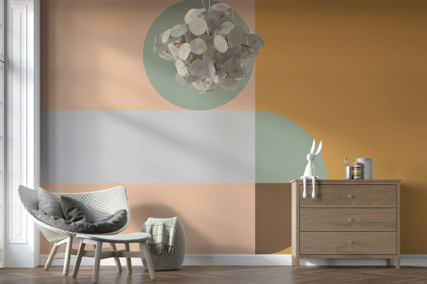 Gentle geometric wall mural, featuring the harmonious Pastel Spring design.