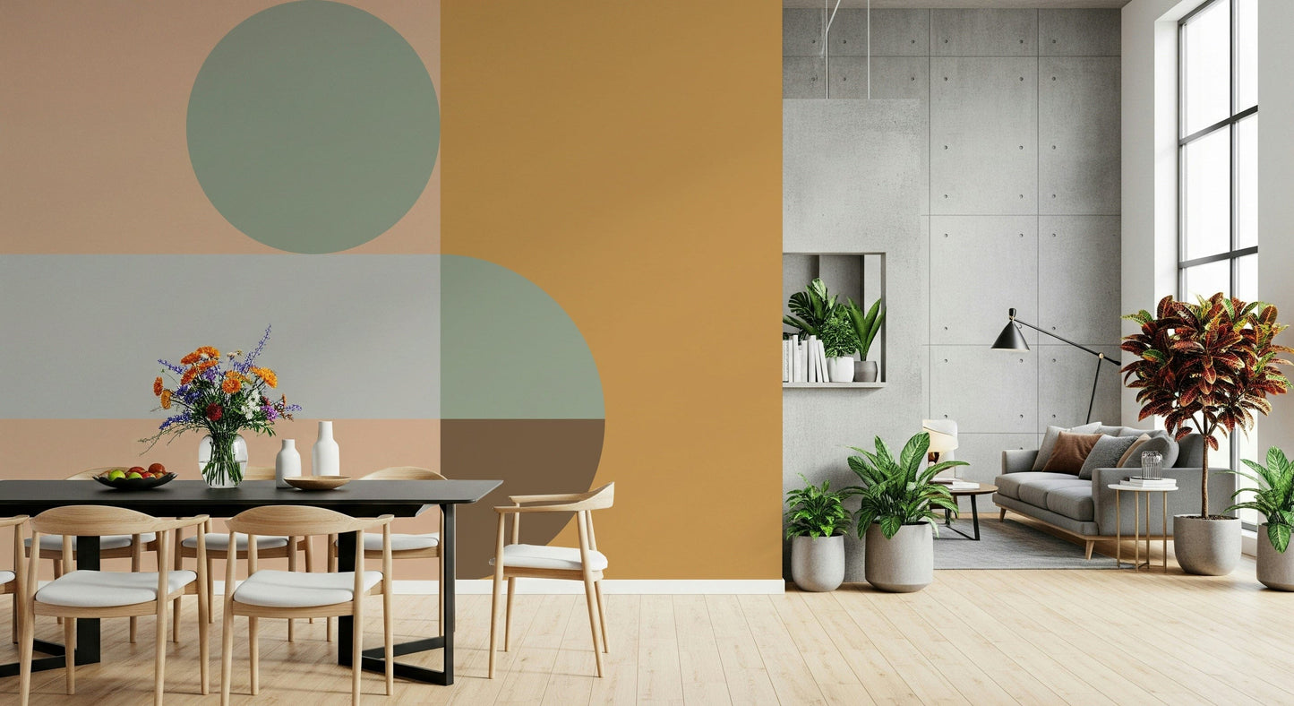 Elegant Pastel Spring artwork, subtle half-moon and rectangular wallpaper.