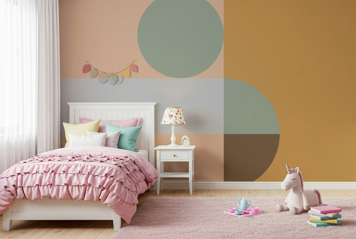 Blush pink and mint green abstract wallpaper for walls, artistic style.