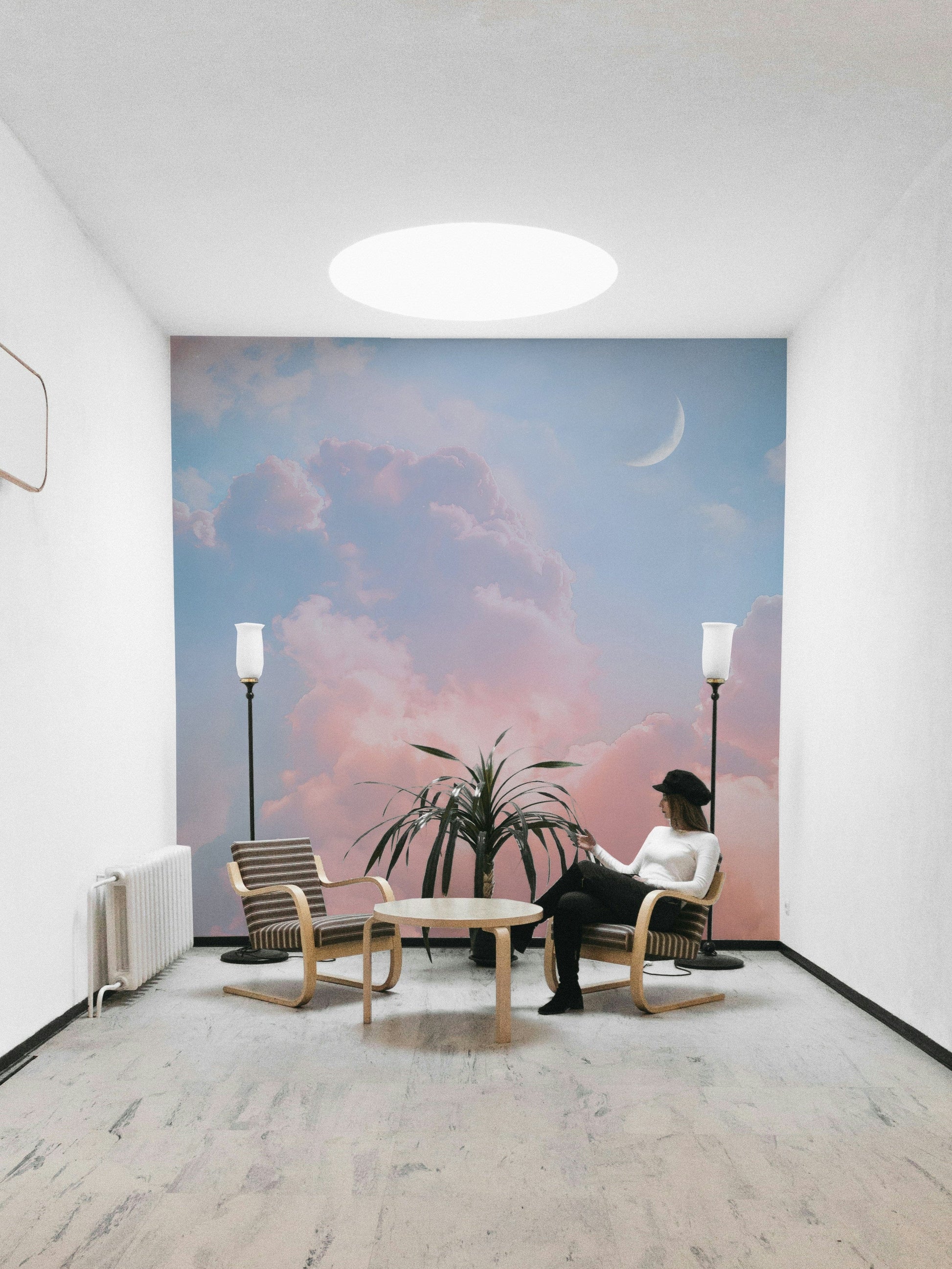 Scenic wallpaper with cartoon shapes and colors

