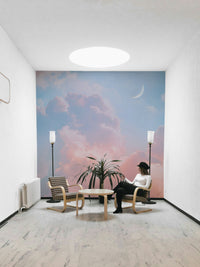 Scenic wallpaper with cartoon shapes and colors

