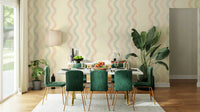 A peaceful wall mural with a modern, flowing design.

