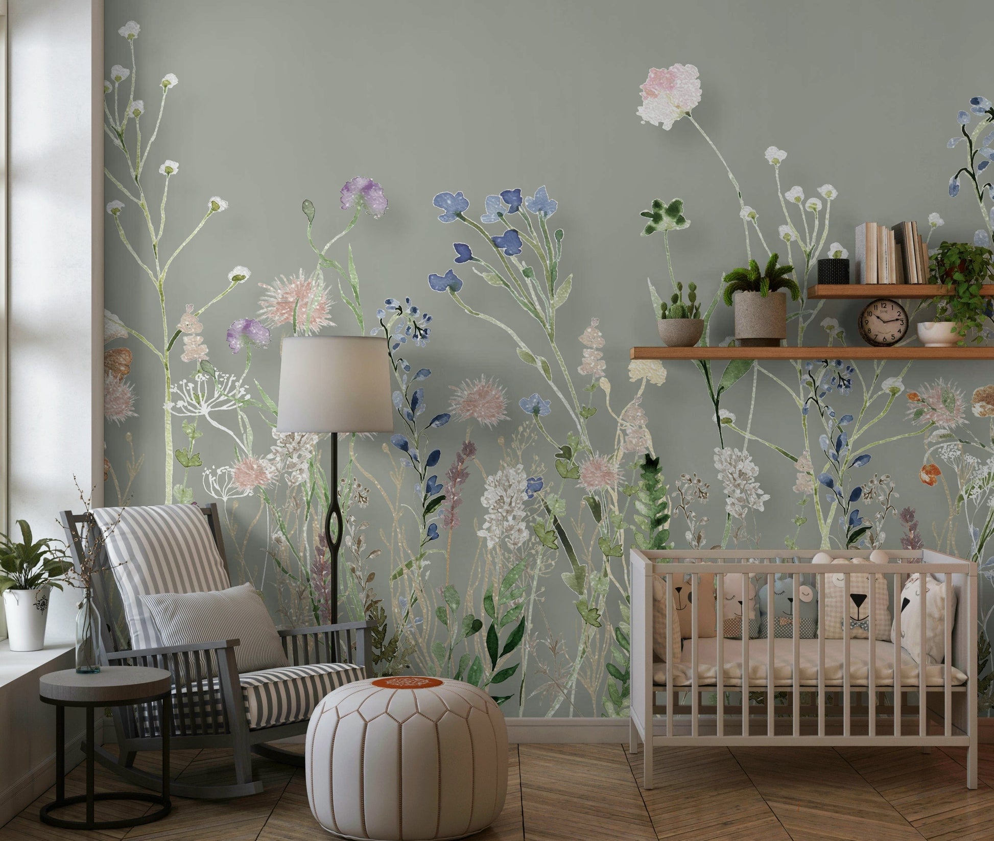 A nature-inspired wallpaper featuring a symphony of wildflowers in gentle pastel shades.