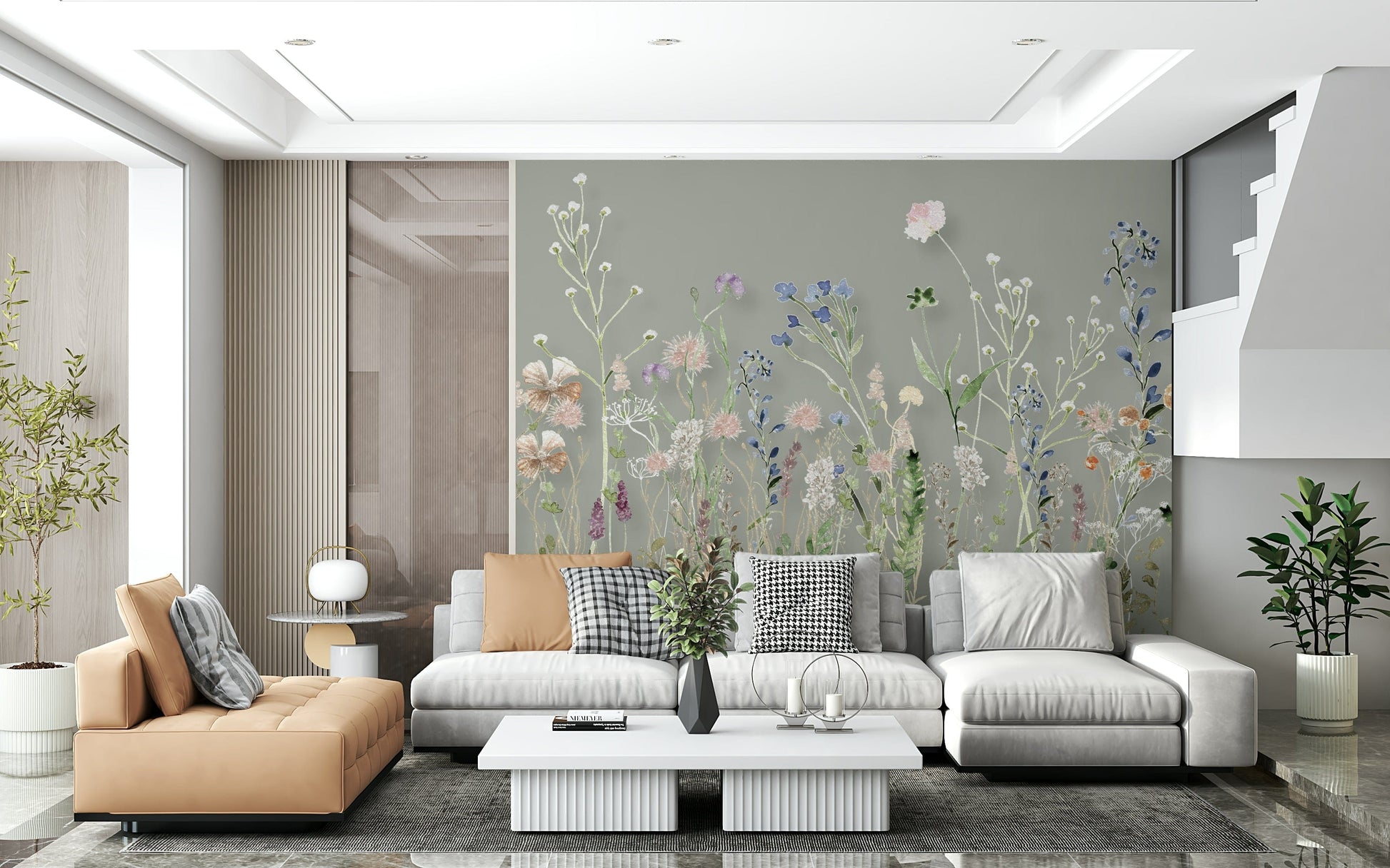 A watercolor wallpaper showcasing tall meadow wildflowers in soft, airy colors.