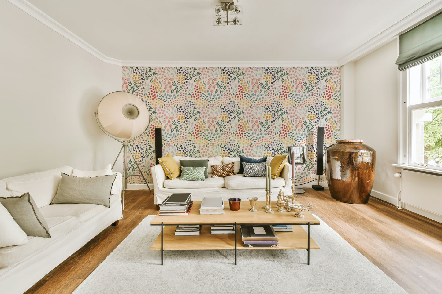 Watercolor flower patch wall wallpaper

