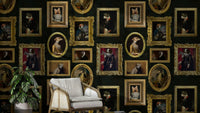 Wall mural showing a gallery of artistic animal portraits.

