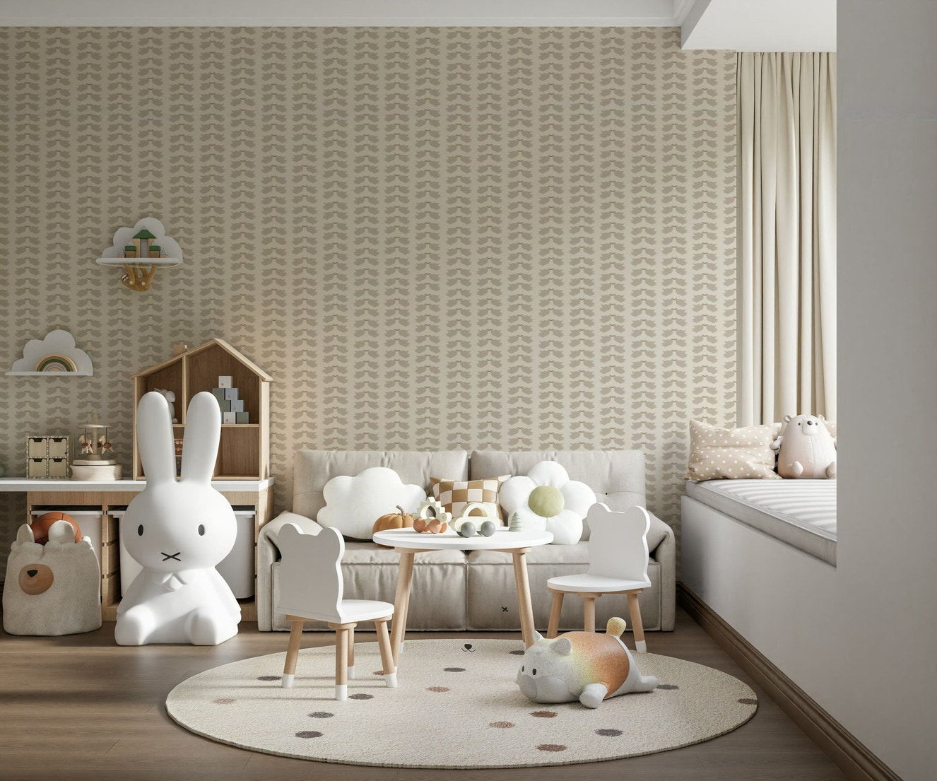 Sweet love birds wall mural serene soft taupe tones.
