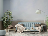 Peaceful Lake View wallpaper in a nursery with light wood furniture and cool accents.