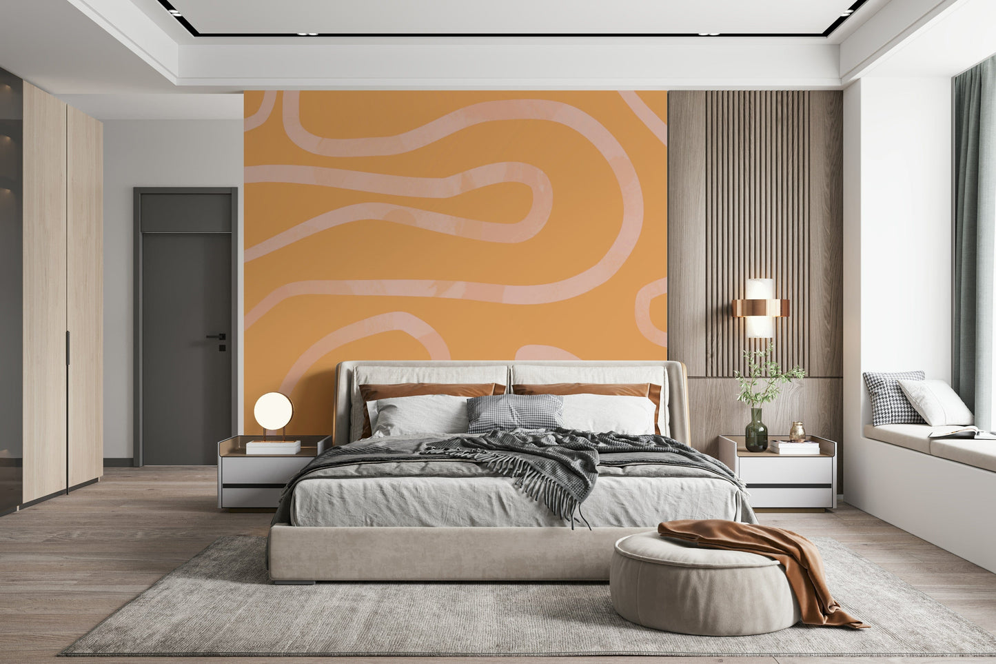 Subtle tone wavy line wallpaper for walls contemporary look covering.