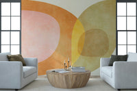 An artistic modern pattern mural on minimalist wallpaper.