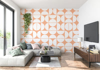 An artistic modern pattern mural on minimalist wallpaper.