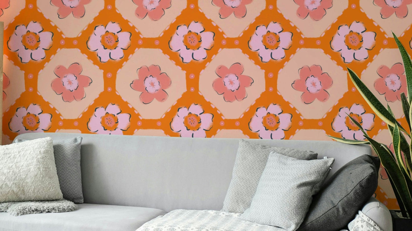 The colors are vibrant peach and complementary tones.

