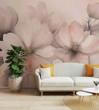 The colors are soft and muted, like pale pink, light peach, and gray.
