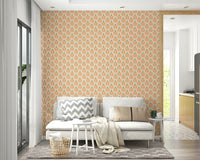 Chunky plant design wallpaper in peach with jewel jungle elements

