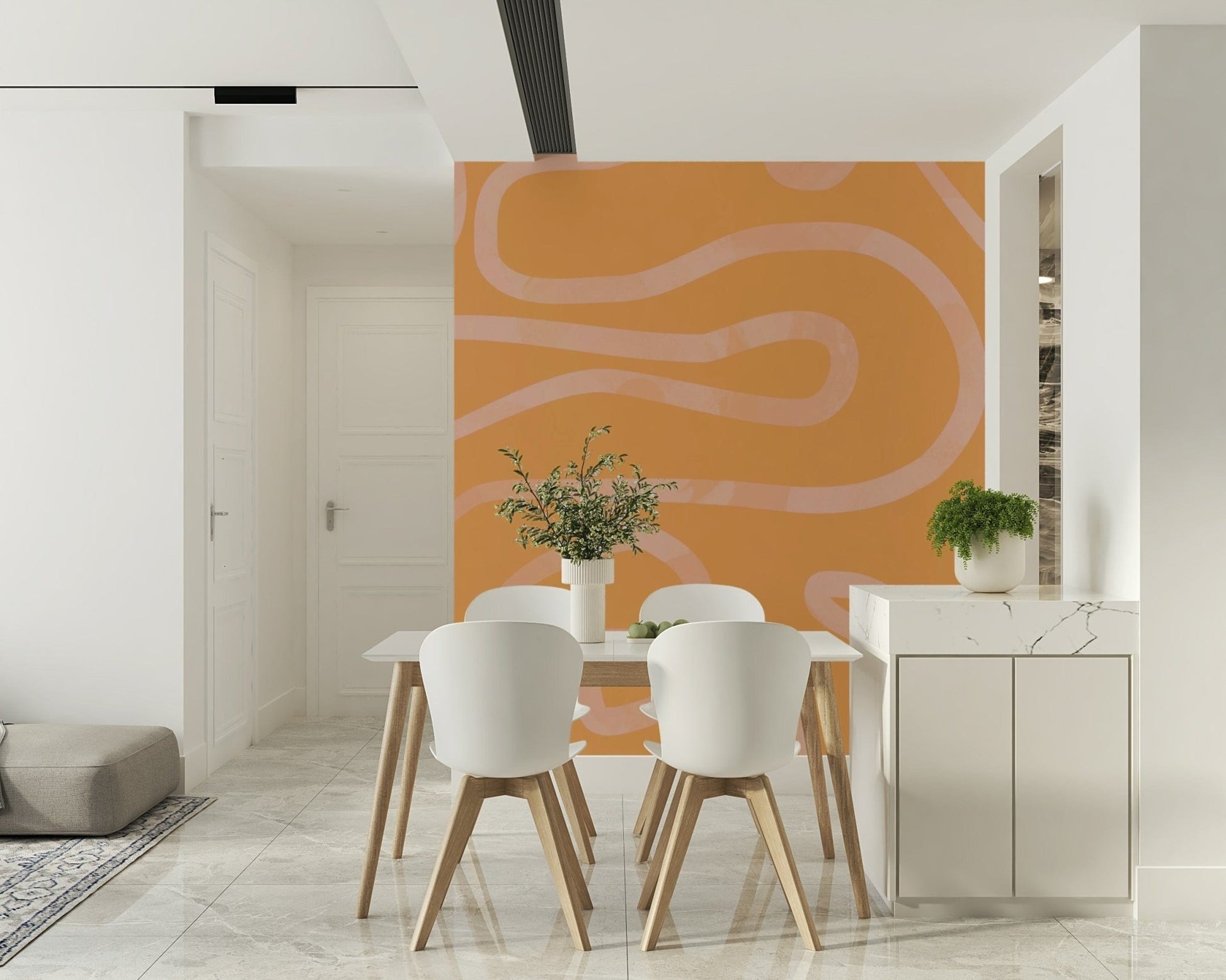 Light orange abstract peel and stick continuous curvy design.