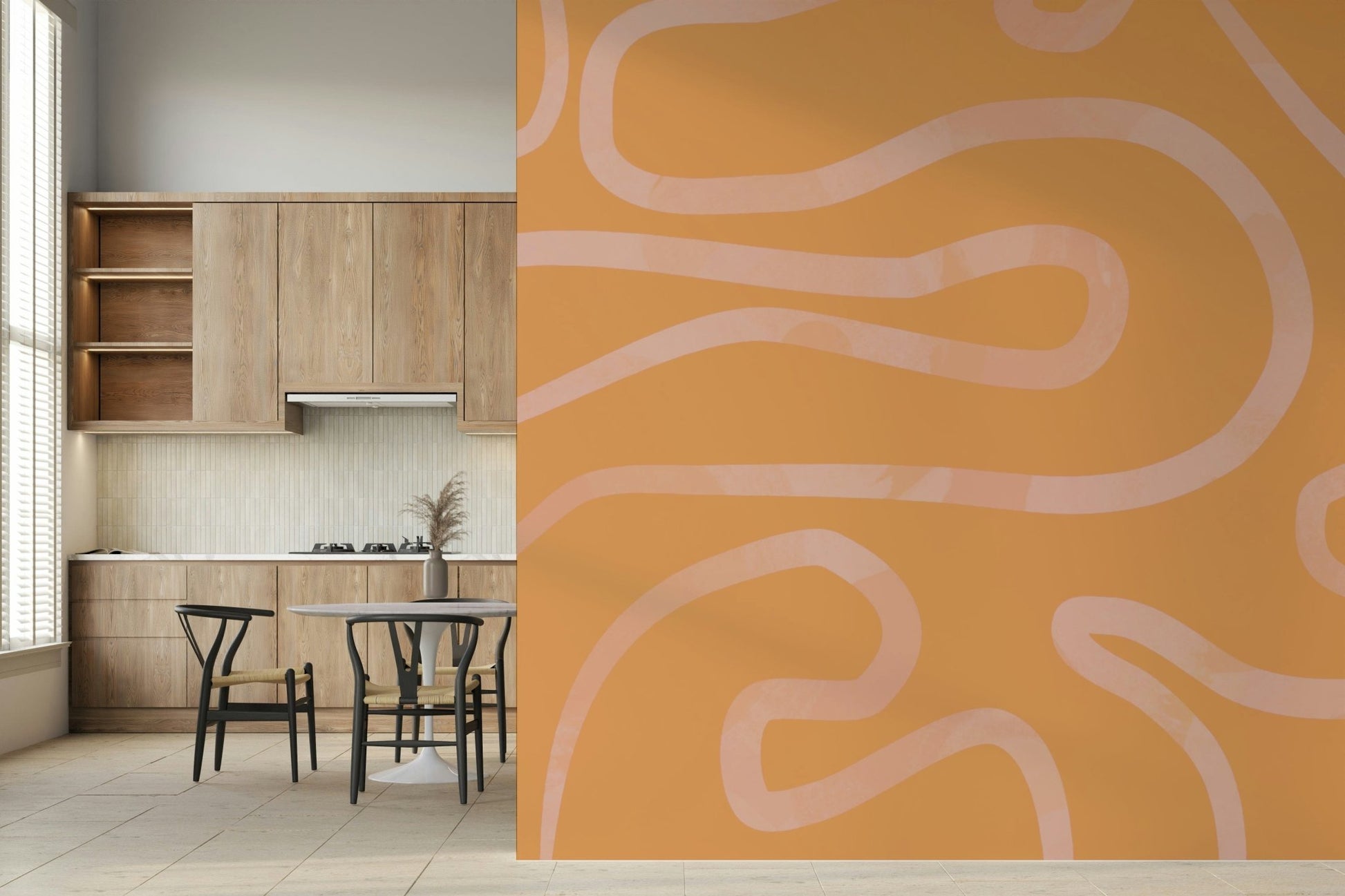 Peach Drift wallpaper artistic fluid line graphic texture.