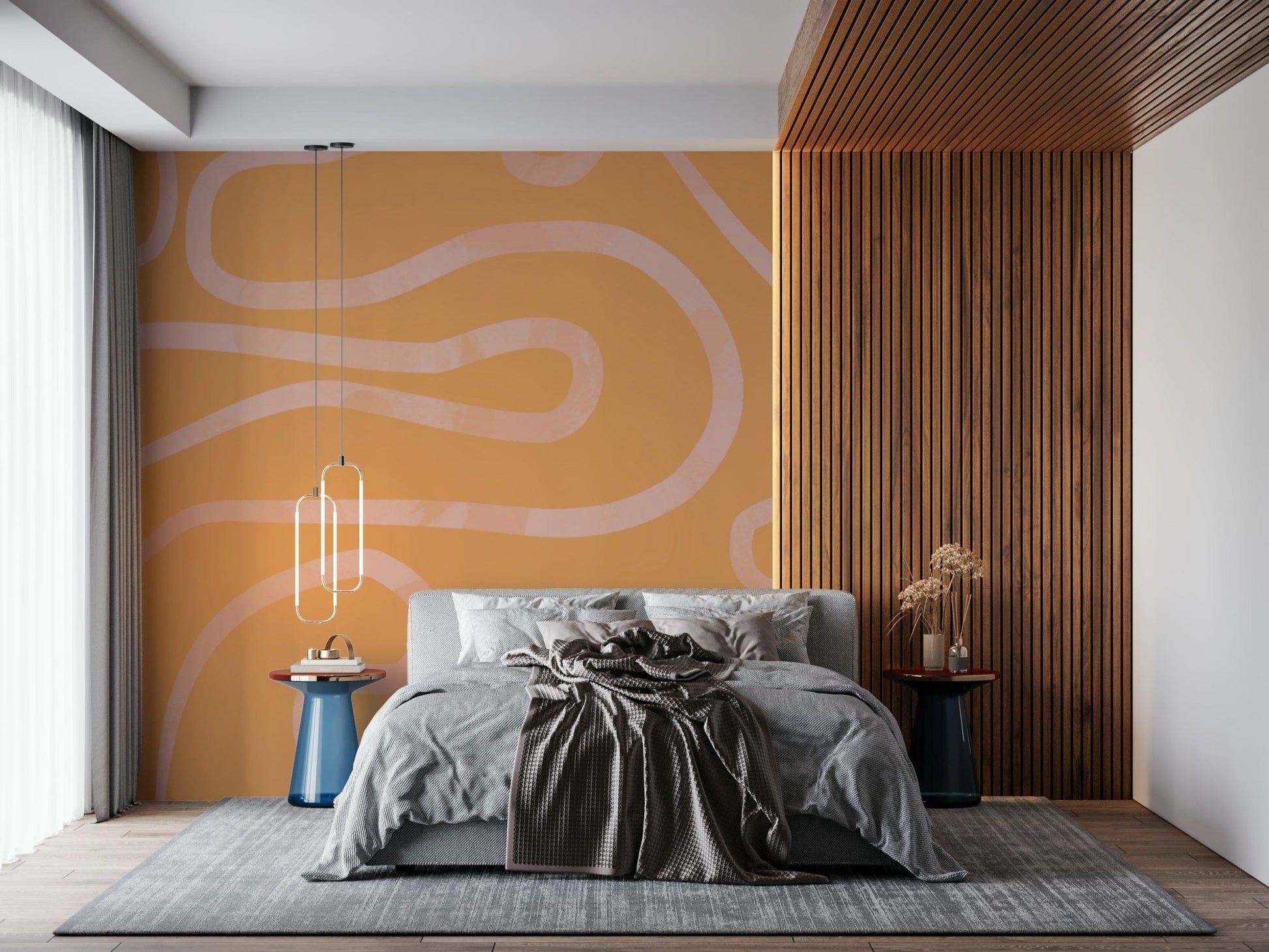 Peach Drift wallpaper abstract curvy fluid lines design.