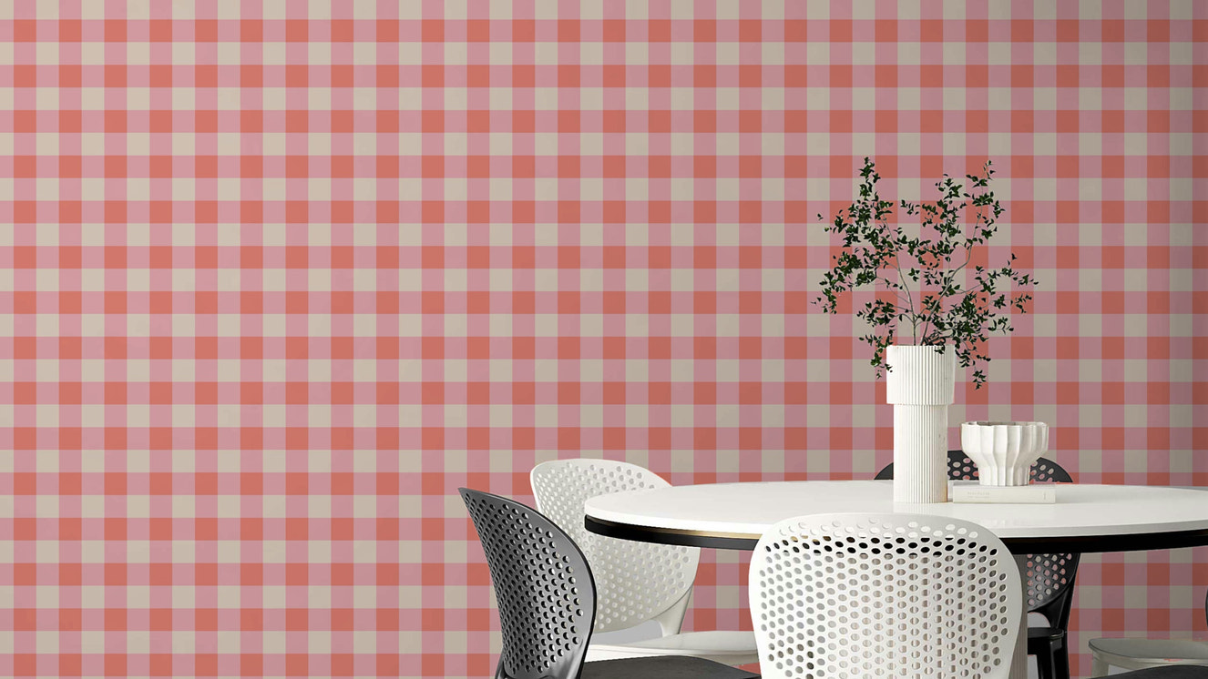 Peach fuzz checkered wallpaper with soft tones

