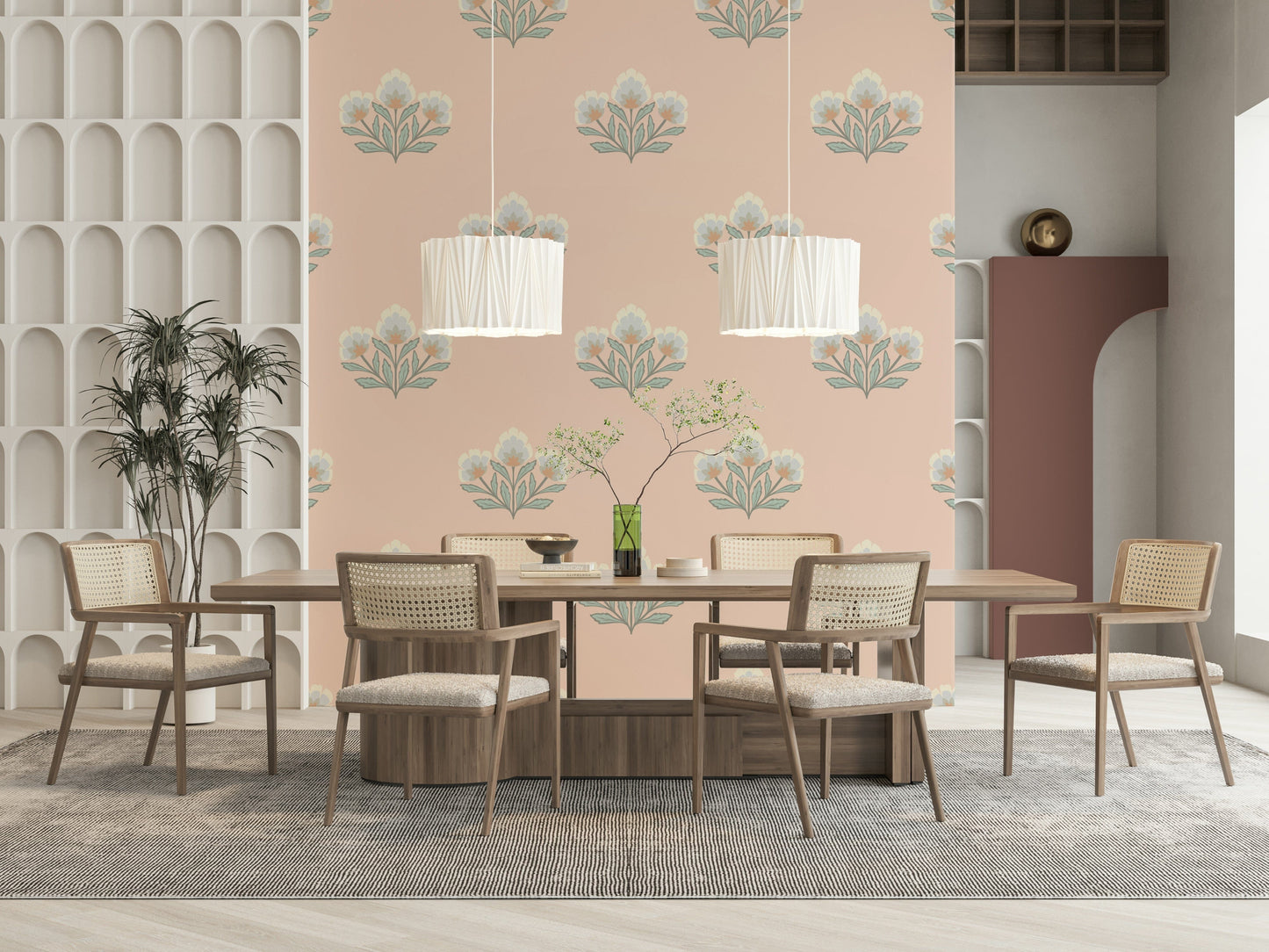Boutique style floral mural wallpaper subtle elegance home decor.