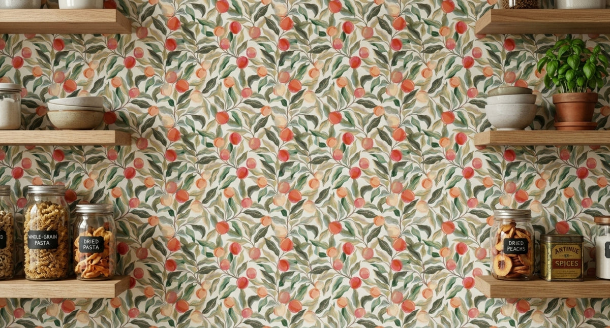 Peaches Painterly Cherries Wallpaper⁠ fro pantry