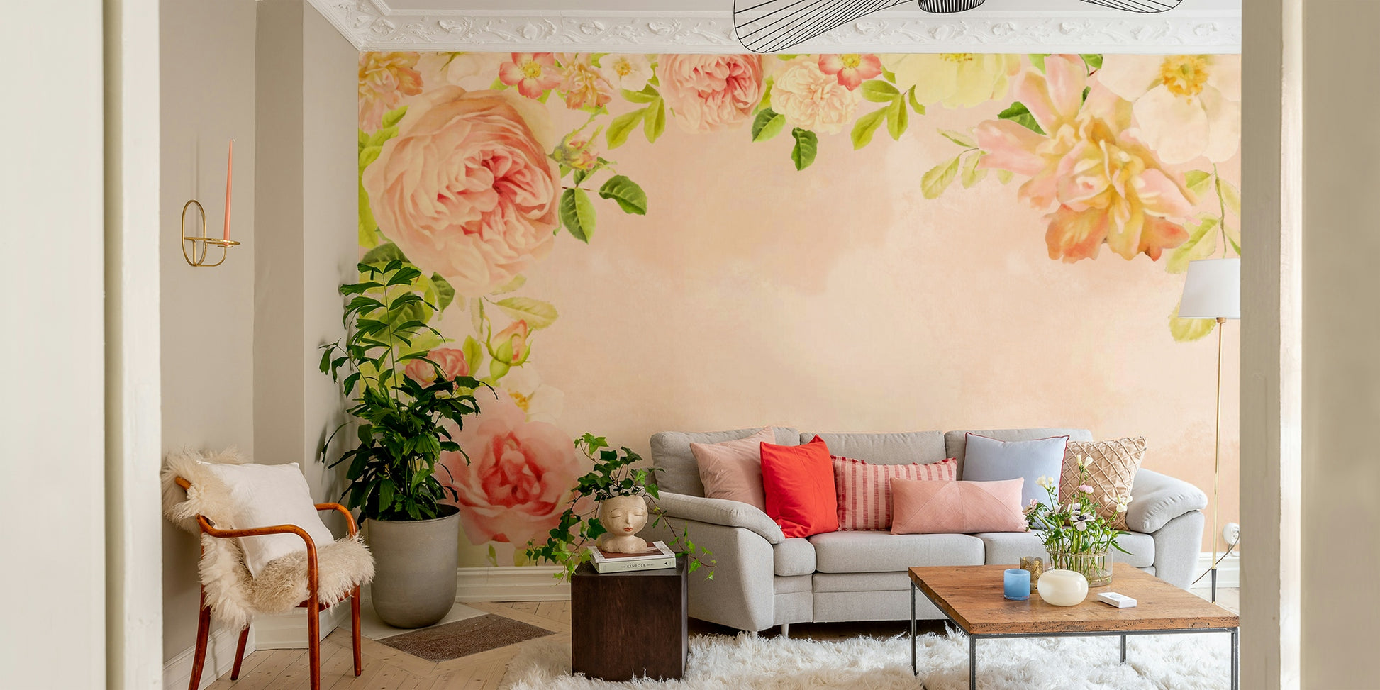 Durable peach flower wallpaper

