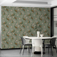 Vintage bird illustration wallpaper for a family home with a neutral colour scheme.