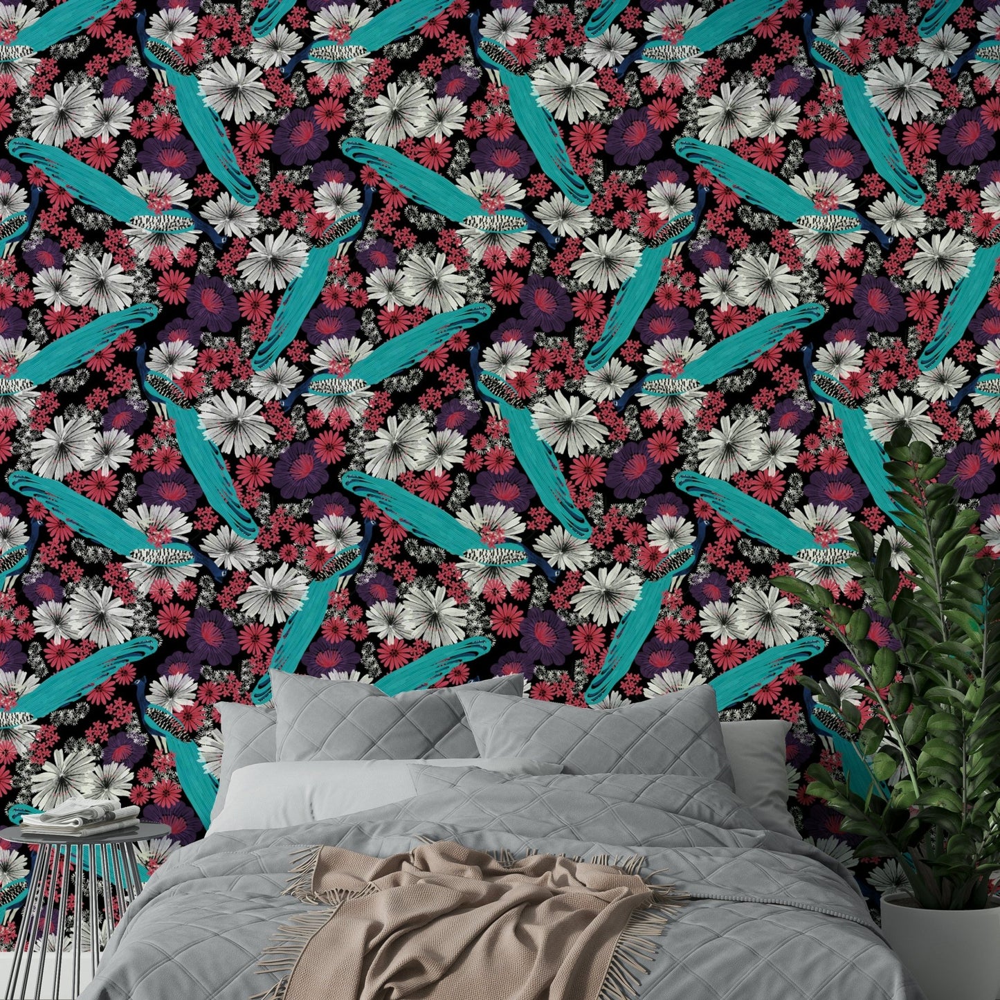 Bold peacock design mural wallpaper

