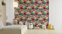 Gold wallpaper with peacock pattern

