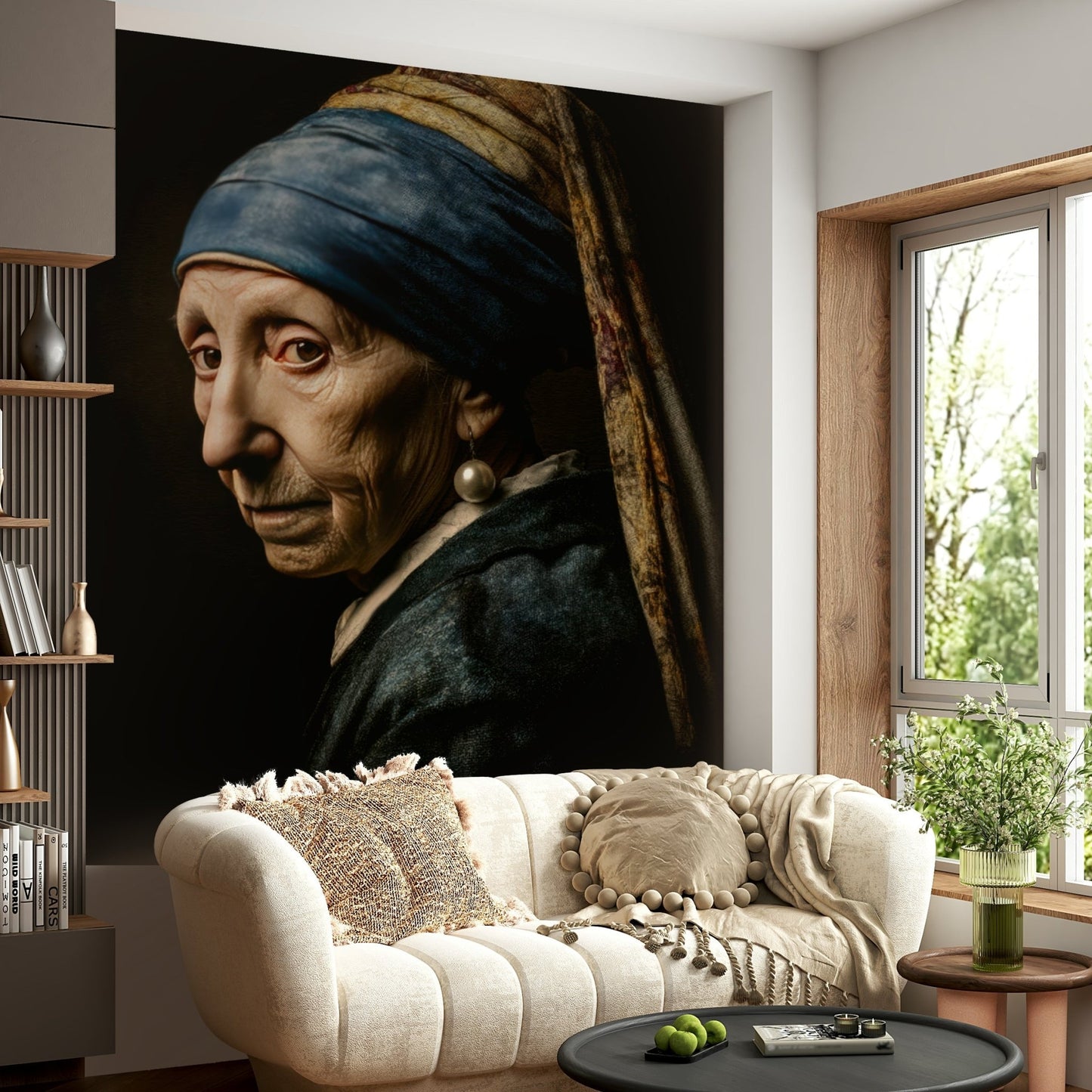 Contemporary wall mural inspired by Girl with a Pearl

