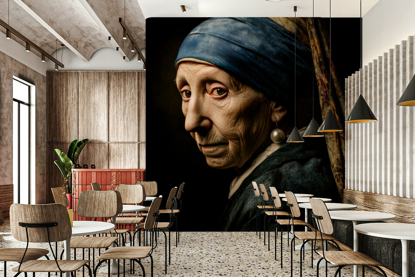 Pearl of Experience mural with modern classical portrait

