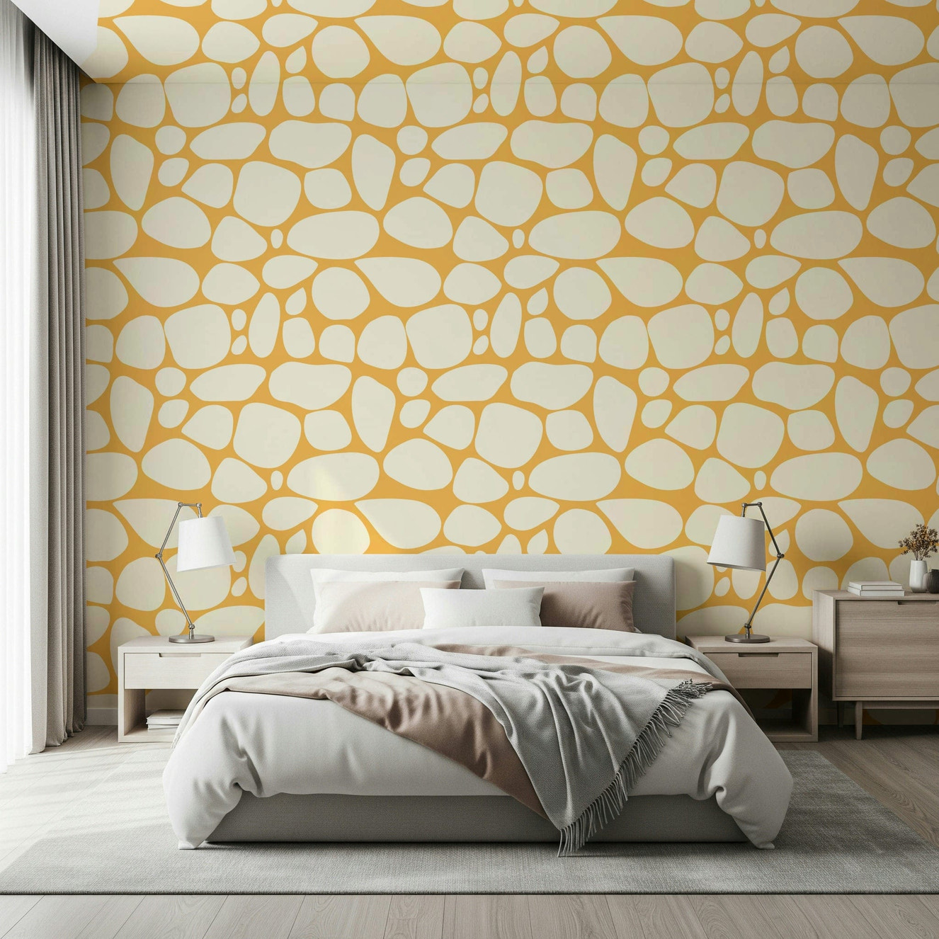 Pebble pattern wallpaper in mustard yellow