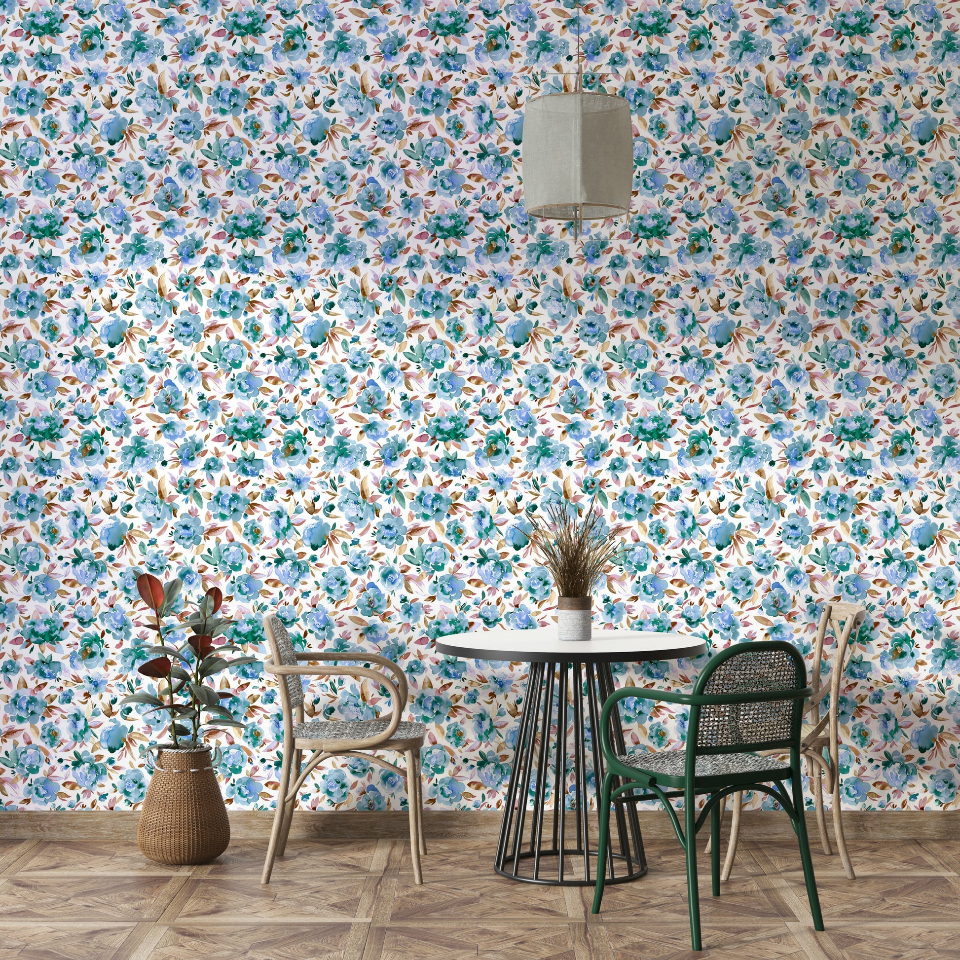 Close-up of peonies on serene sky blue wallpaper

