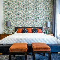 Peony-themed wallpaper with calm blue backdrop

