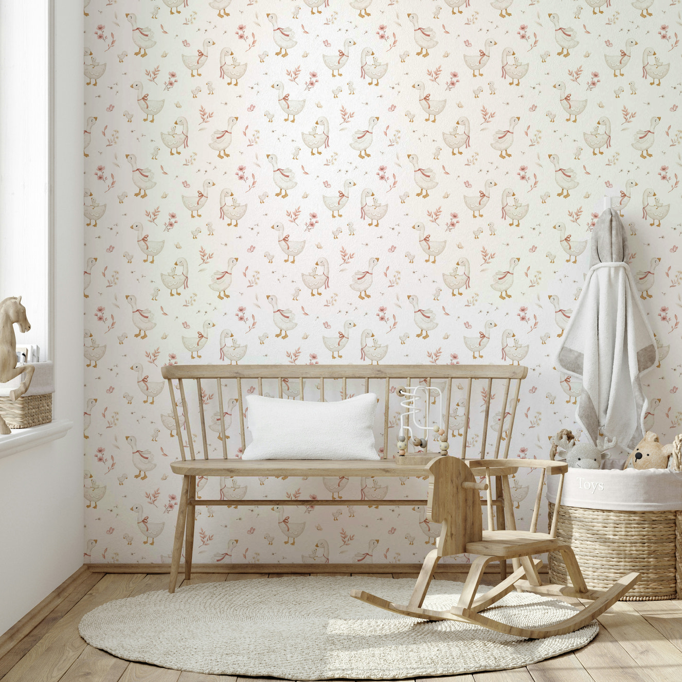 Artistic geese pattern with petal accents

