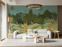 Elegant palm motif wall mural in Pichwai art style for contemporary home interiors